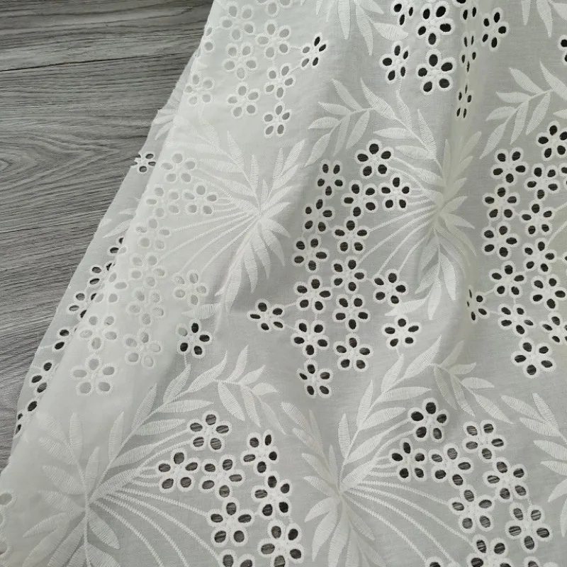Off White Pure Cotton Hole Embroidery Lace Fabric for Woman Dress Apparel By The Meter