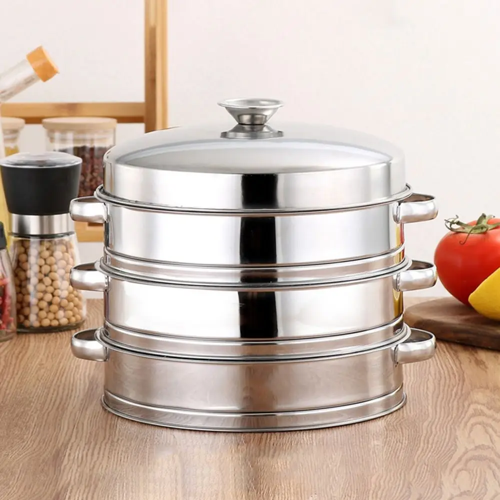 Stackable Food Steam Rack Steamed Stuffed Bun Strainer Rice Cooker Steamer Pot with Double Ear Thicken Stainless Steel Steamer