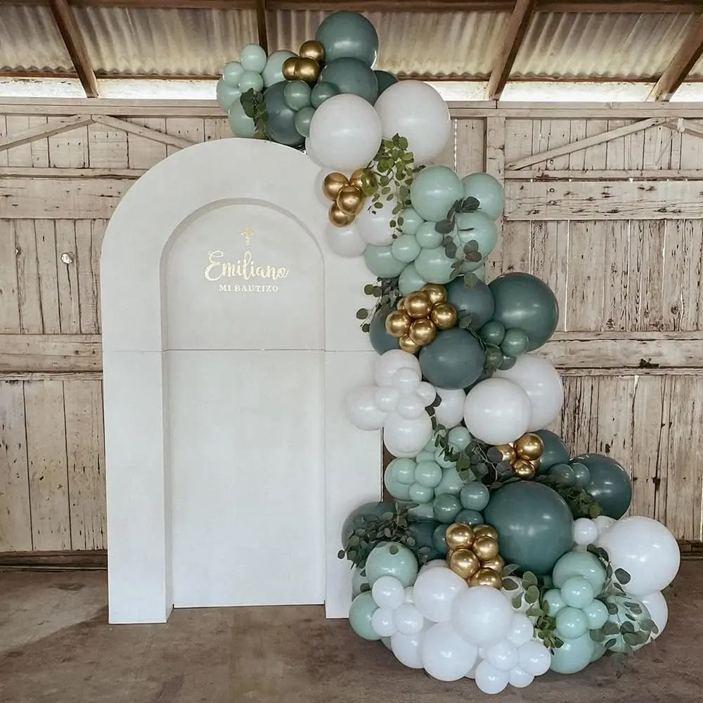 Guirlande de ballons en arc vert et bleu poussiéreux, 136 pièces, Kit de ballons en sable blanc et Beige pour Boho, décorations de fête prénuptiale pour bébé, mariage