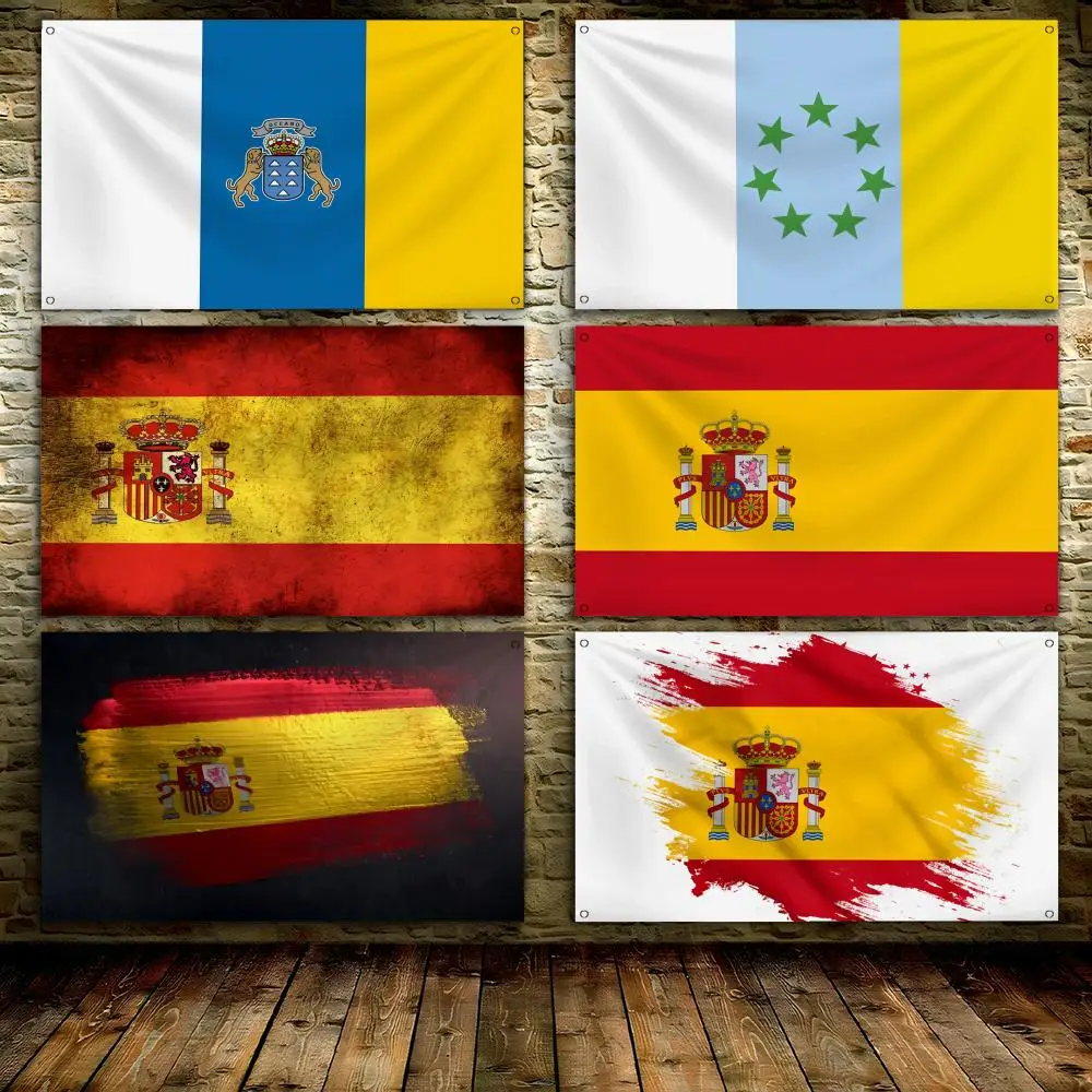 Spanien Spanische Kanarische Inseln Flaggen Maßgefertigtes Wandbehang-Kunstbanner für Schlafzimmer Wohnzimmer Außendekoration