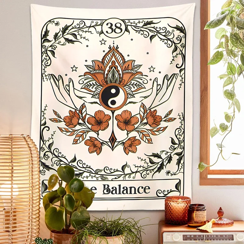 The Balance Tarot Tapestry Wall Hanging Retro Mystical Witch Indie Tarot Bohemia Background Cloth Hanging Cloth Sun Moon Decor