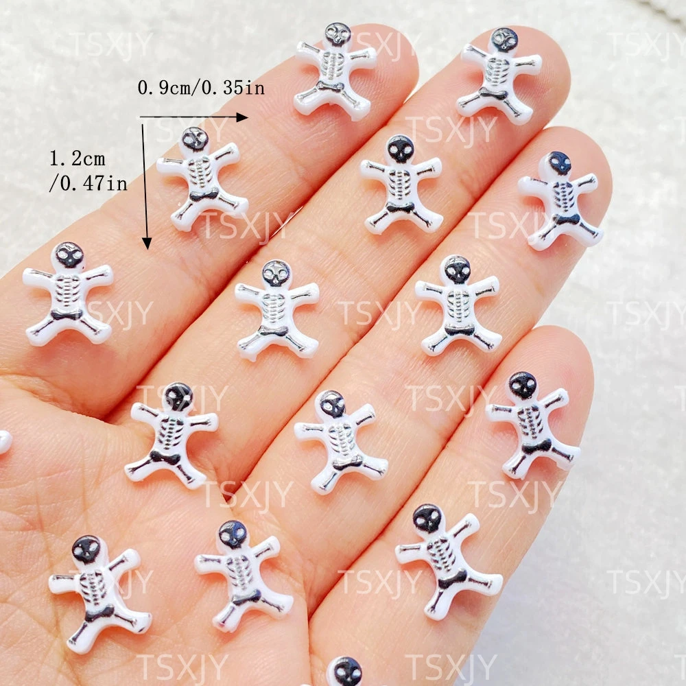 50Pcs Mixed Resin Cartoon Cute Halloween Skeleton Man Charms Rhinestones DIY Craft For Nail Decorations Bows Accessories