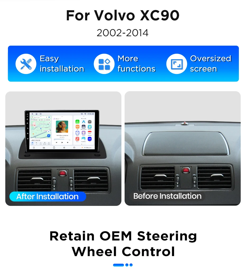 Junsun Android 15 Auto-Intelligentes System für VOLVO XC90 MK1 275 2004-2013, kabelloses CarPlay für Apple Auto, 9" – Detail 5