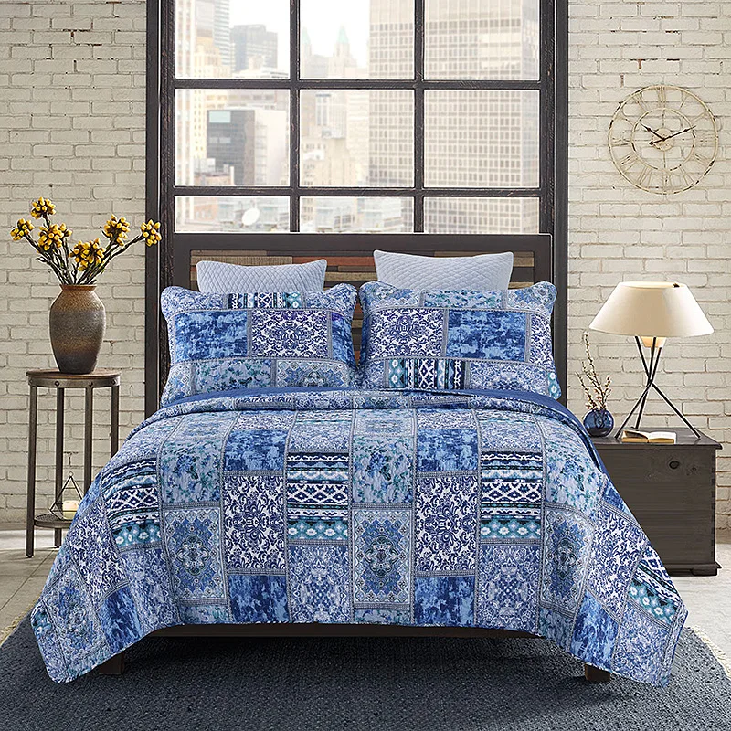 

Bohemian Print 100% Cotton Quilt Bedding Set 3-Pieces, Soft Bedspread with Pillowcases for Bedroom Decor, All Season Comforter