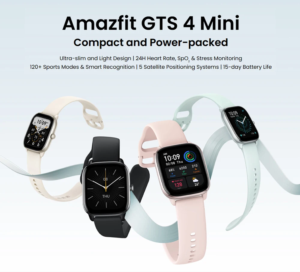 

Amazfit GTS 4 MINI Smartwatch 120+ Sports Modes 1.65"HD AMOLED Display For Android For iOS For Women Birthday Gift