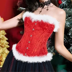 Christmas Lingerie Corset Sexy Christmas Mrs. Claus Costume Bustier Women Overbust Slim Waist Training Cincher Plus Size Corsets