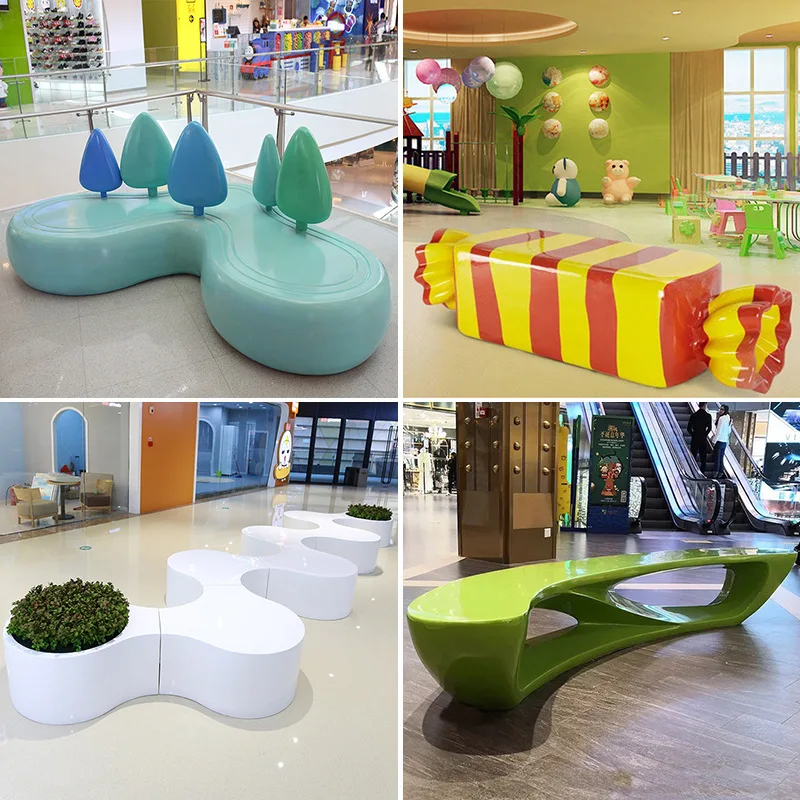 Shopping Mall Fiberglass Seat Outdoor Bench Shopping Mall Creative Public Waiting Leisure Chair Landscape Special Shape