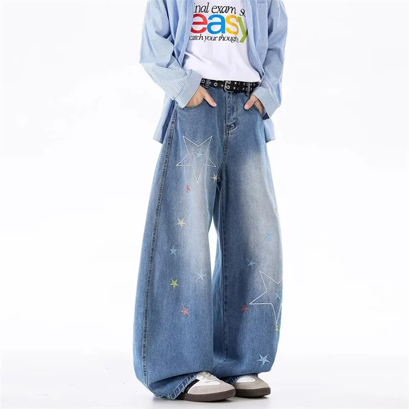 2025 Autumn Star Embroidered Straight Flared Jeans For Man Y2K Vintage Streetwear Baggy Denim Pants Hip Hop Punk Fashion jean
