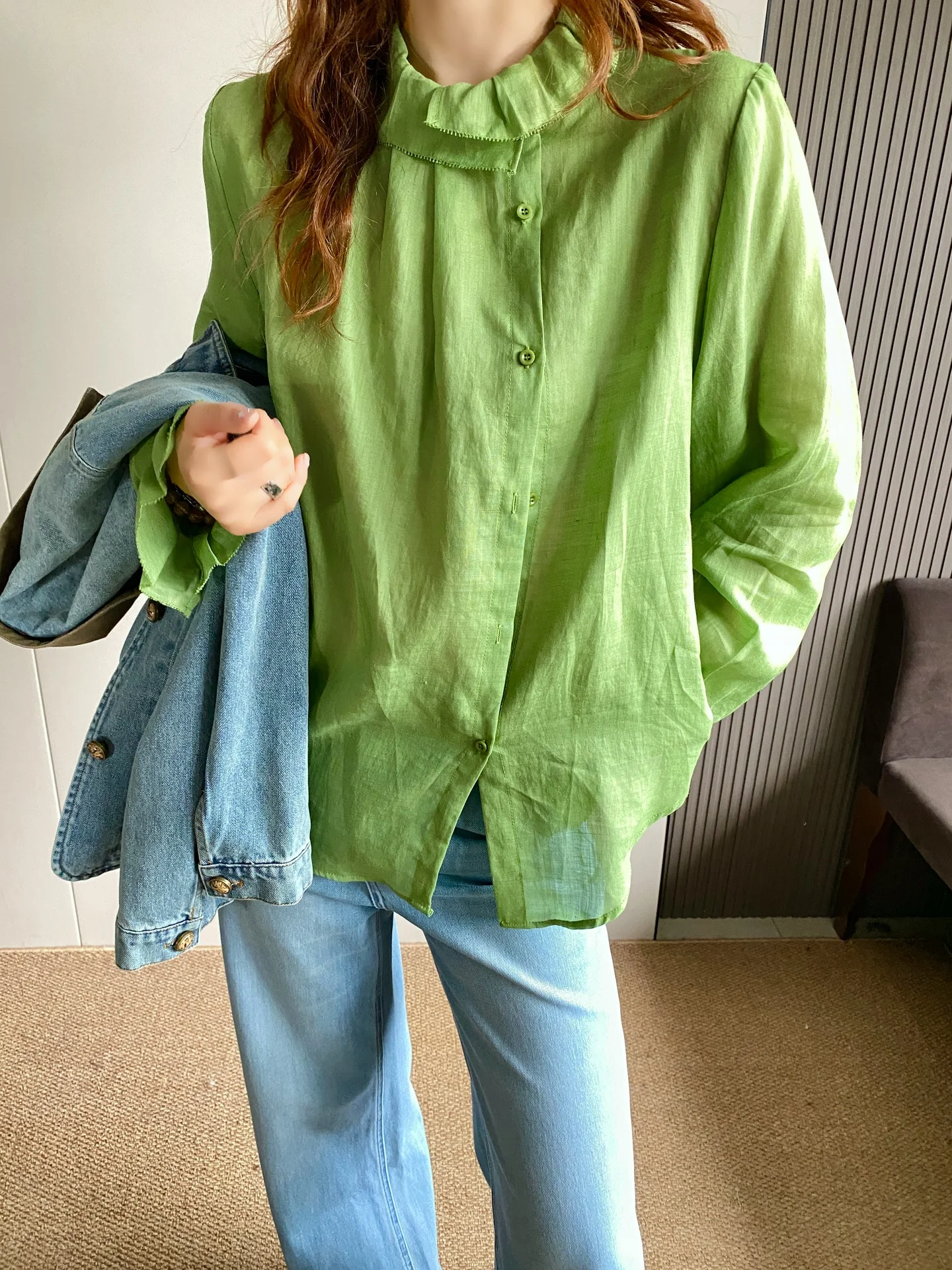 

Women's Long Sve Lyocell Flax Casual Loose irt Spring 2026 Design Sensation Sunscreen Top Ele Aosphere Daily Wear