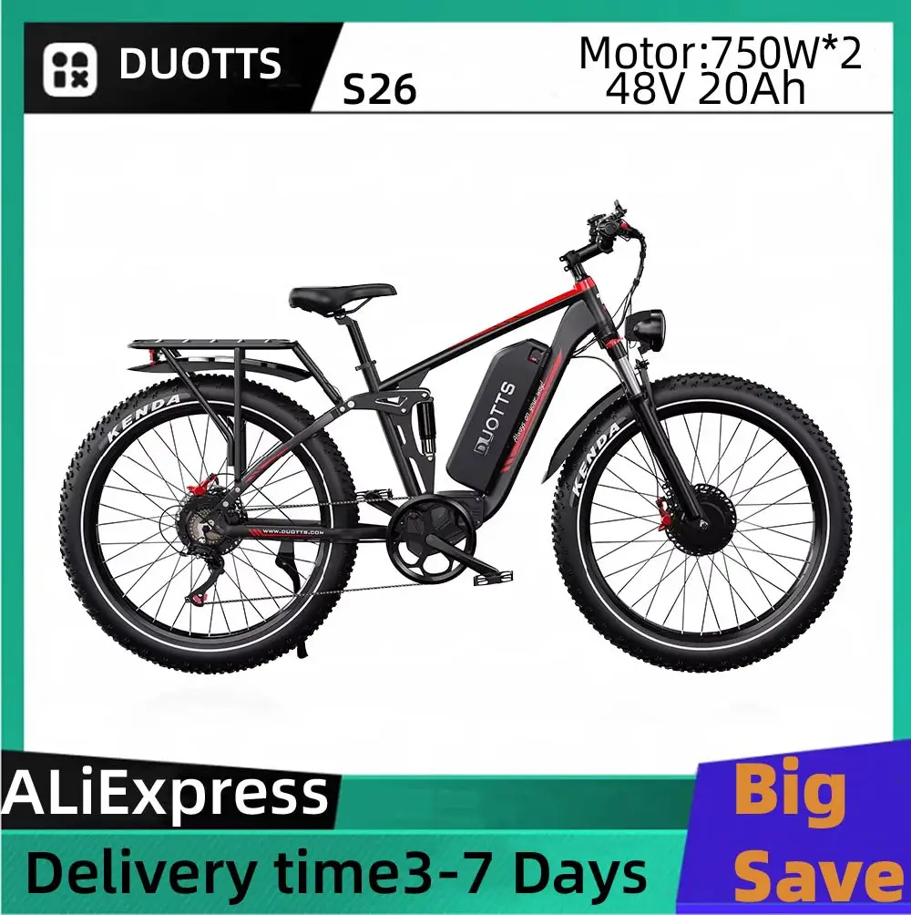 

DUOTTS S26 Dual Suspension E-Mountain Bike For Adult 48V 20Ah Battery Dual Motor 26 inch Fat Tire Off-road Electric Bicycle