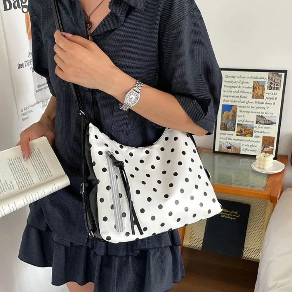 Simple PU Leather Polka Dot Shoulder Bag Large Capacity Backpack Tote Bag Lightweight Underarm Bag Bucket Handbag Shopping