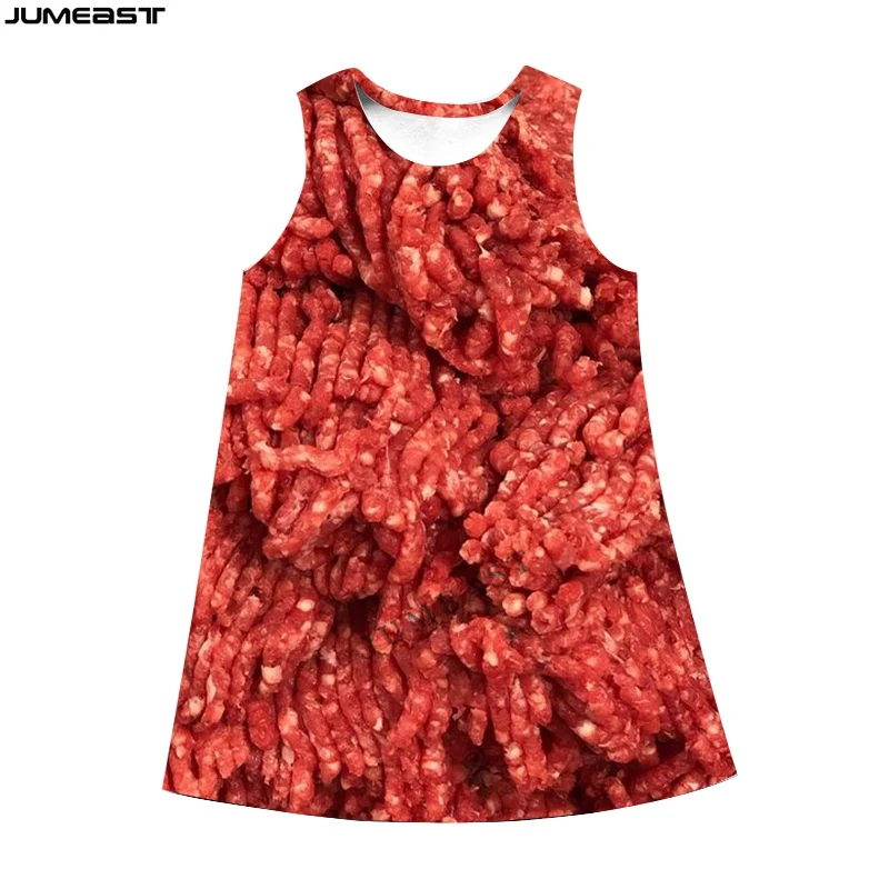 Jumeast Y2K Frauen 3d bedruckte Kleider Hip Hop Food Fleisch Sommer ärmelloses Kleid Hosenträger Nachthemd