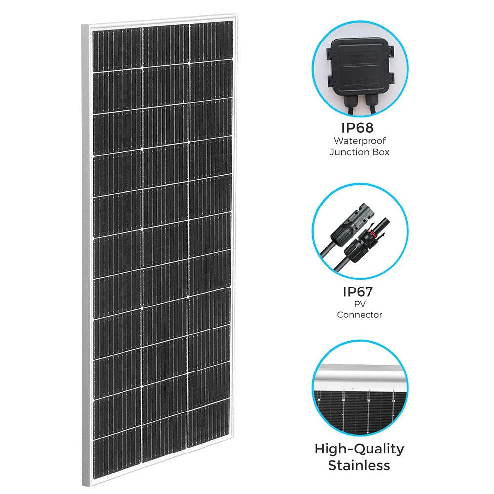 120W Solar Panel Solar Cells Charger Battery 12V High-Efficiency 24% Monocrystalline PV Module for RV, Marine, Rooftop, Farm