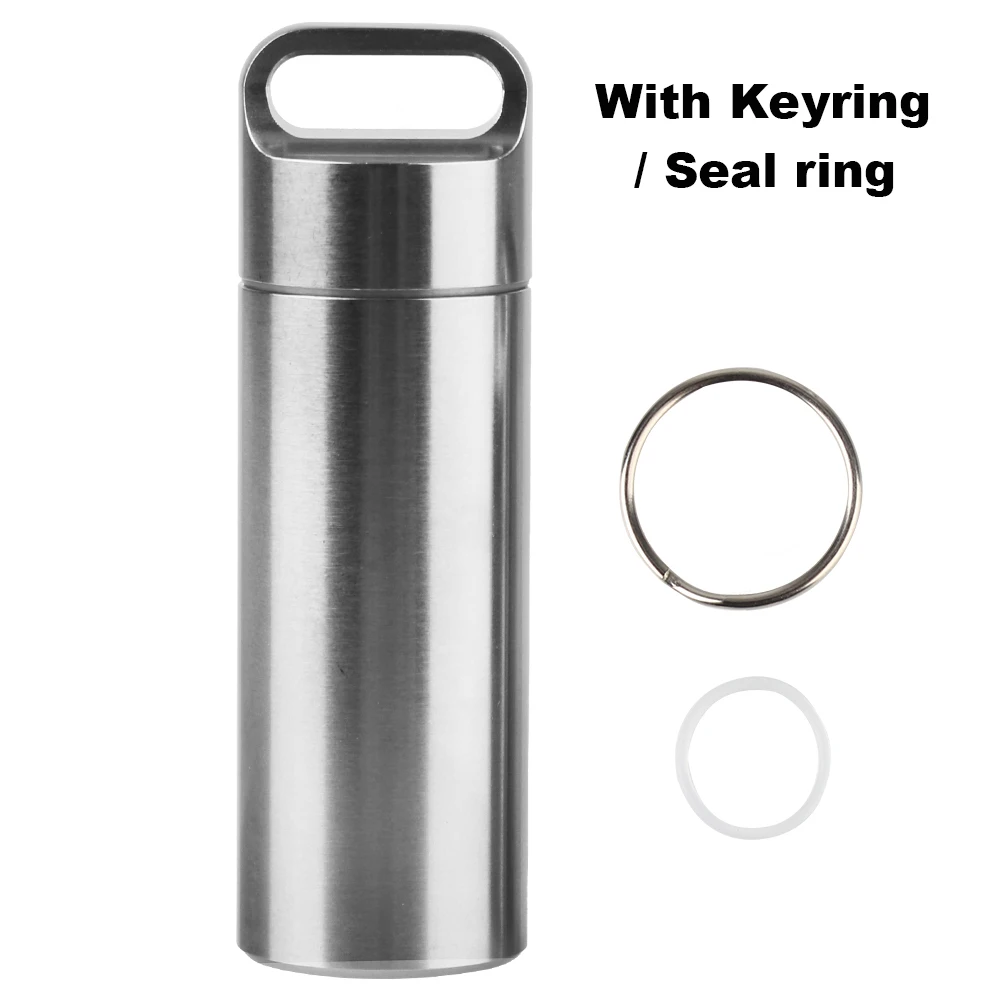 Stainless Steel S M L Pill Storage Box With Keychain Seal Rings Camping Firstaid Pendant Mini Medicine Case Waterproof Portable