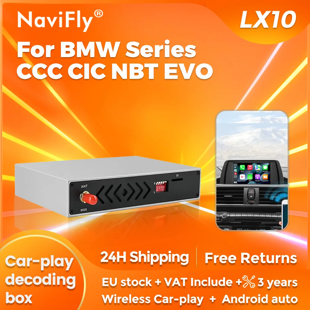 NaviFly Original Car Screen Upgrade Box LX10 Support Wireless CarPlay Android Auto For BMW Series CCC CIC NBT EVO Mirror Link