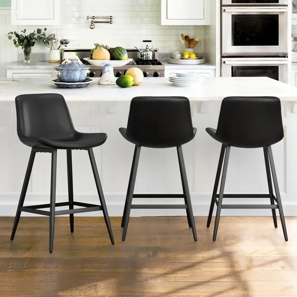 

24 inch Counter Stool, Modern Bucket Barstool Set of 4， Barstools with Back and Footrest, Faux Leather Bar Stools for Kitchen