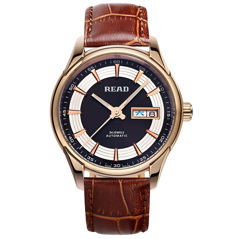 READ Men Automatic Mechanical Watch | Business Dress Wristwatch | Dual Day‑Date Display | 50M Water Resistant Analog Wrist Watch