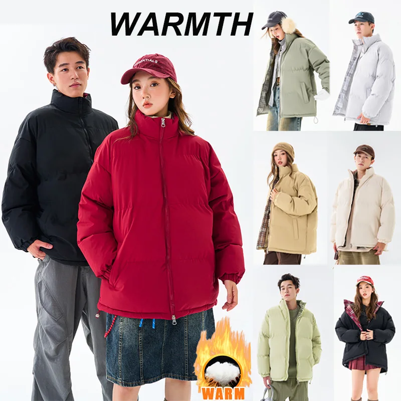 

2025 Nnew модные мужские и женские пальто на хлопковой подкладке, утолщенные теплые и свободные подростковые пальто с хлопковой подкладкой в корейском стиле