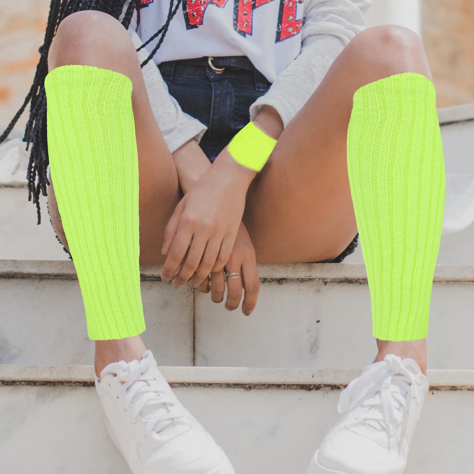 

1 set Fluorescent Sweatbands Set Elastic Gym Headbands Sports Outfit Set Sports Wristbands Yoga Running Leg Warmers