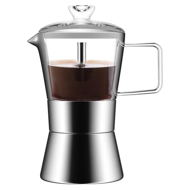 Moka-Machine à expresso à induction en acier inoxydable, cafetière italienne classique, plateau en verre, 240ml