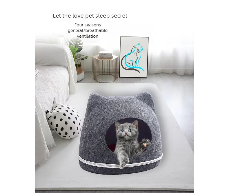 

Fish Mouth Felt Cat Nest Creative Semi-enclosed Cat Nest Removable Pet Nest for All Seasons