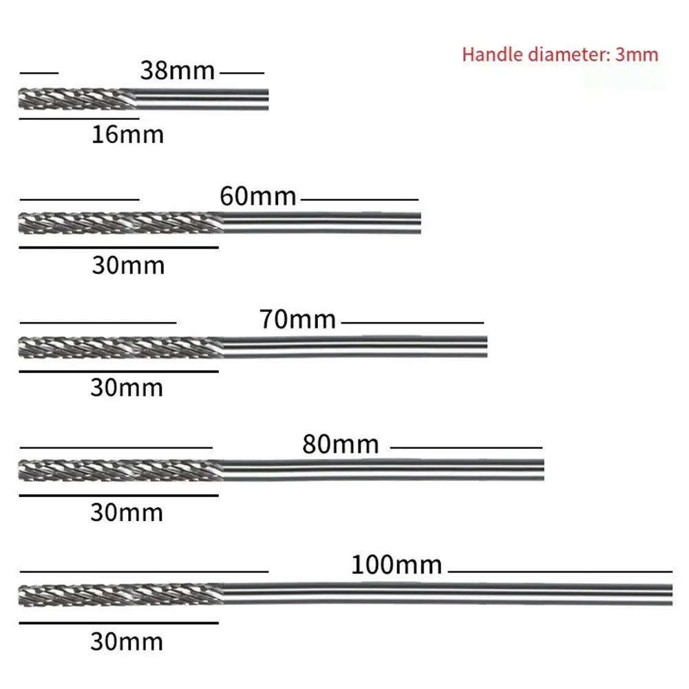 1pc 3mm 1/8  Long Shank Drawing Carbide Burs For Dremel Tool Milling Cutter Burr -Diamond Cut Rotary 38mm To 100mm Power Tools