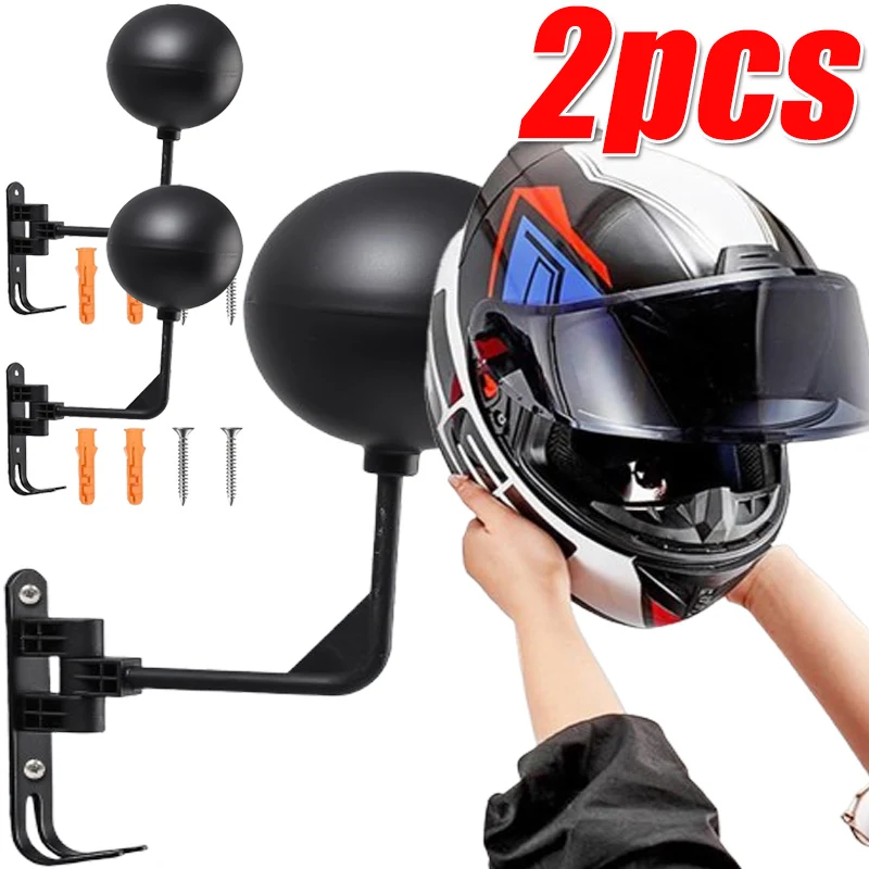 

180° Rotation Motorcycle Helmet Rack Wall Mount with Hooks Metal Bicycle Helmet Display Hanger Stand for Coats Caps Rugby Helmet