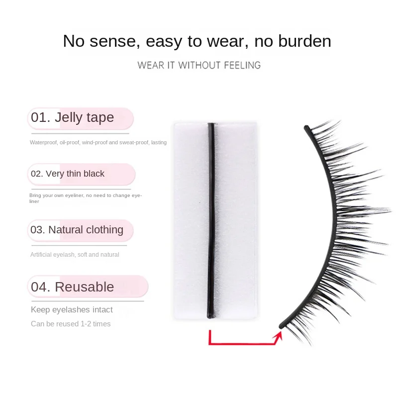 40Pcs/Box Reusable Self-Adhesive Glue-Free Eyelash Glue Strip No Glue Hypoallergenic False Eyelashes Extension Makeup Tools