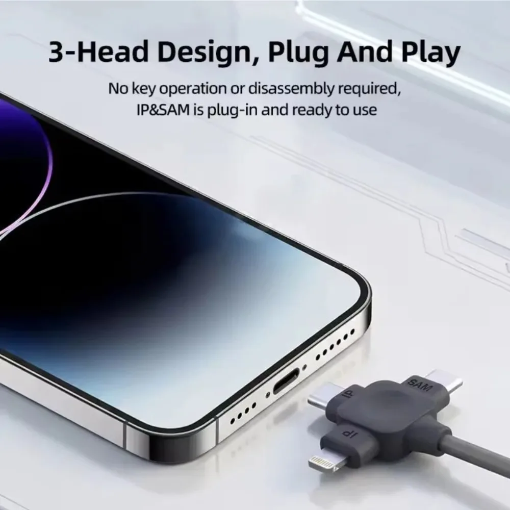 Triple Head Mobile Repair Data Cable 3 In 1 USB Test Wire Lightning Type-C Micro USB Multifunctional Cellphone Debugging Tool