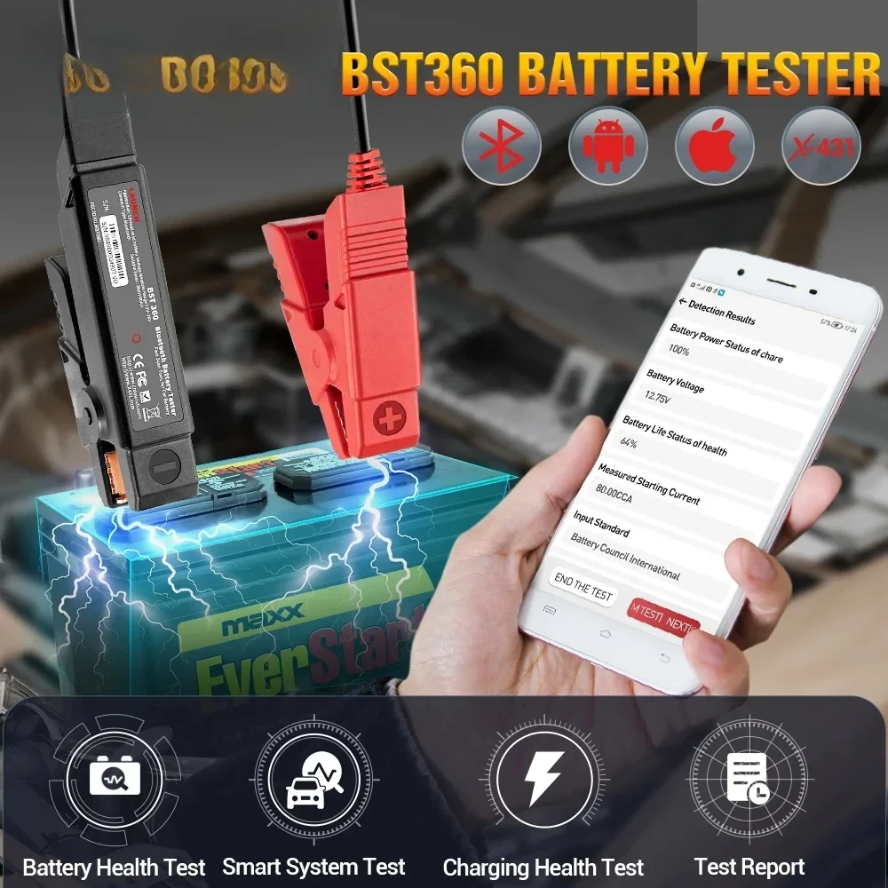 LAUNCH BST360 Car Battery tester Analysis 6V12V 2000CCA Voltage Battery Test Clip Charging Load tool for Android IOS X431