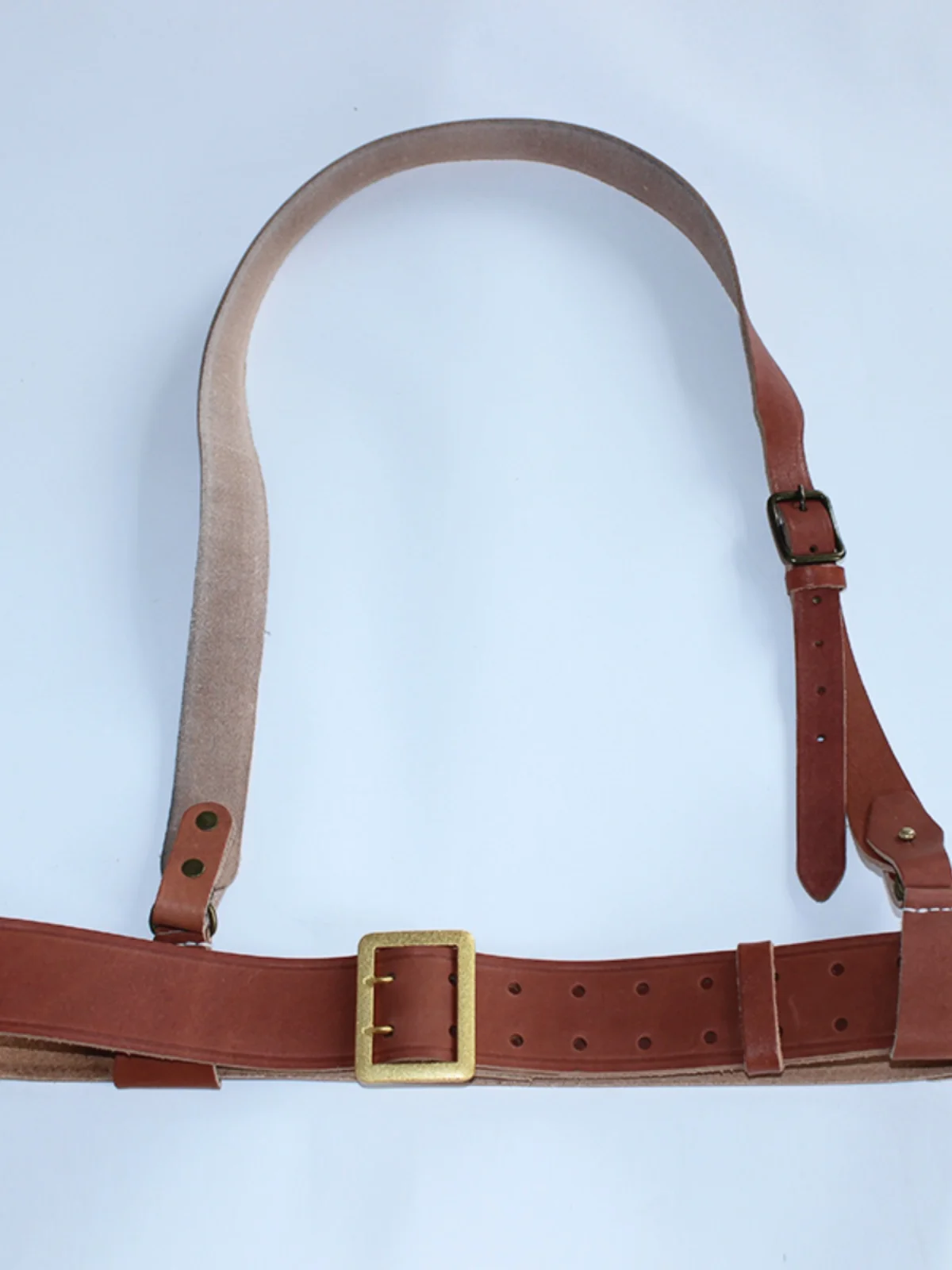 German  Officer Fishbone Pattern Cowhide Belt Armed Band Double Needle Buckle Double X Waist Belt Casual Style Leather Belt