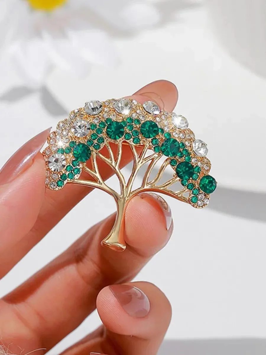 Elegant Tree of Life Brooch For Women Men Exquisite Green Crystal Zircon Tree Badges Brooches Shining Boutique Plant Decoration