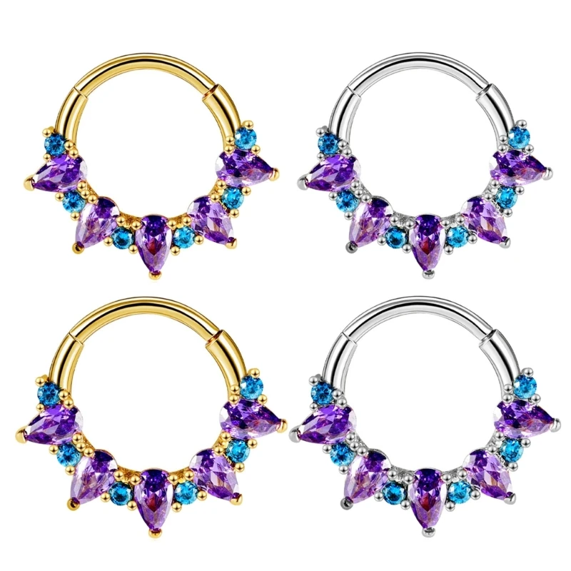 Elegant Amethyst Nose Rings with Gold Tone Zirconia Inlay Fashion Jewelry Accessory for Sophisticated Styles