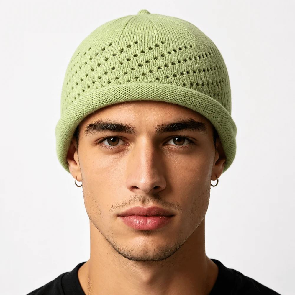 Fashion Mesh Beanie Hats Breathable Solid Color Knitted Hats Outdoor Wear Rolled Edge Bucket Hats All Season