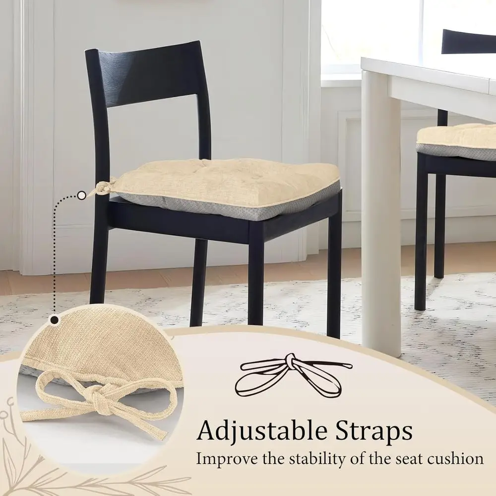 وسائد كرسي طعام عاجية، 17 × 17، غير قابلة للانزلاق مع ربطات عنق، مجموعة من 4 قطع لغرف الطعام الداخلية #6