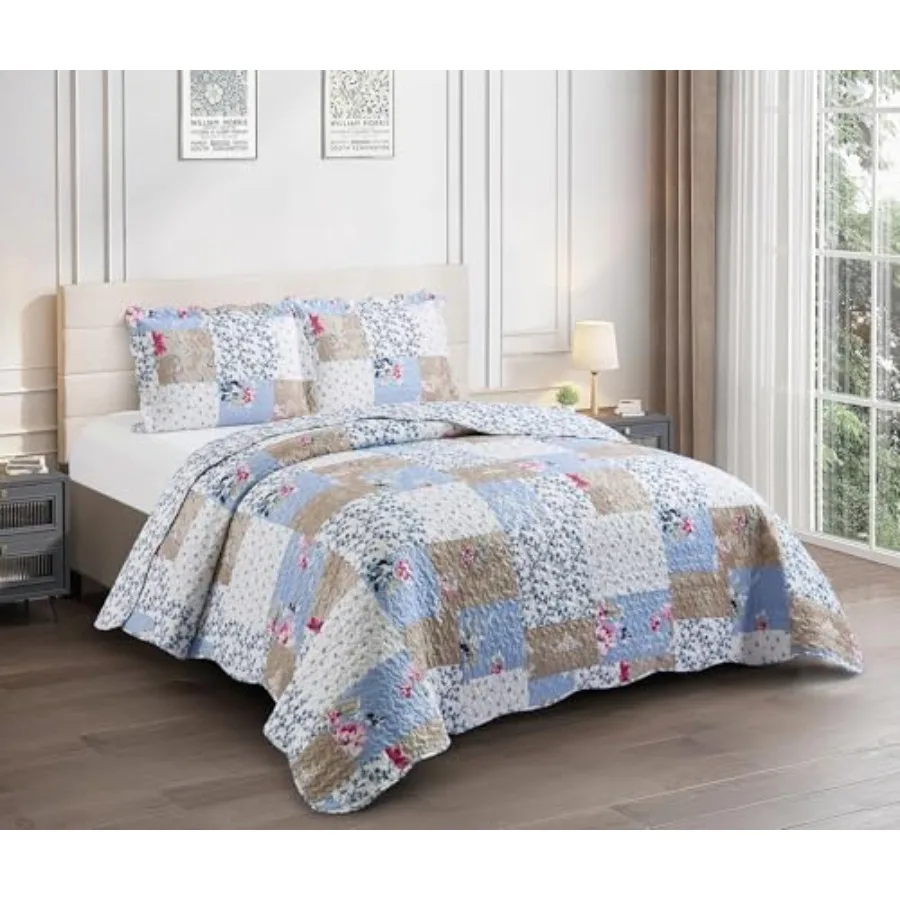 

Комплект постельного белья из 3 предметов с розовым и синим узором «Туаль» и розами, яркий лоскутный дизайн, моющийся, двусторонний, мягкий, легкий.