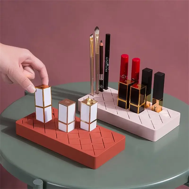 New Style Desktop Organizer Silicone Lipstick Storage Rack Cosmetic Makeup Box Eyebrow Pencil Display Brush Lipstick