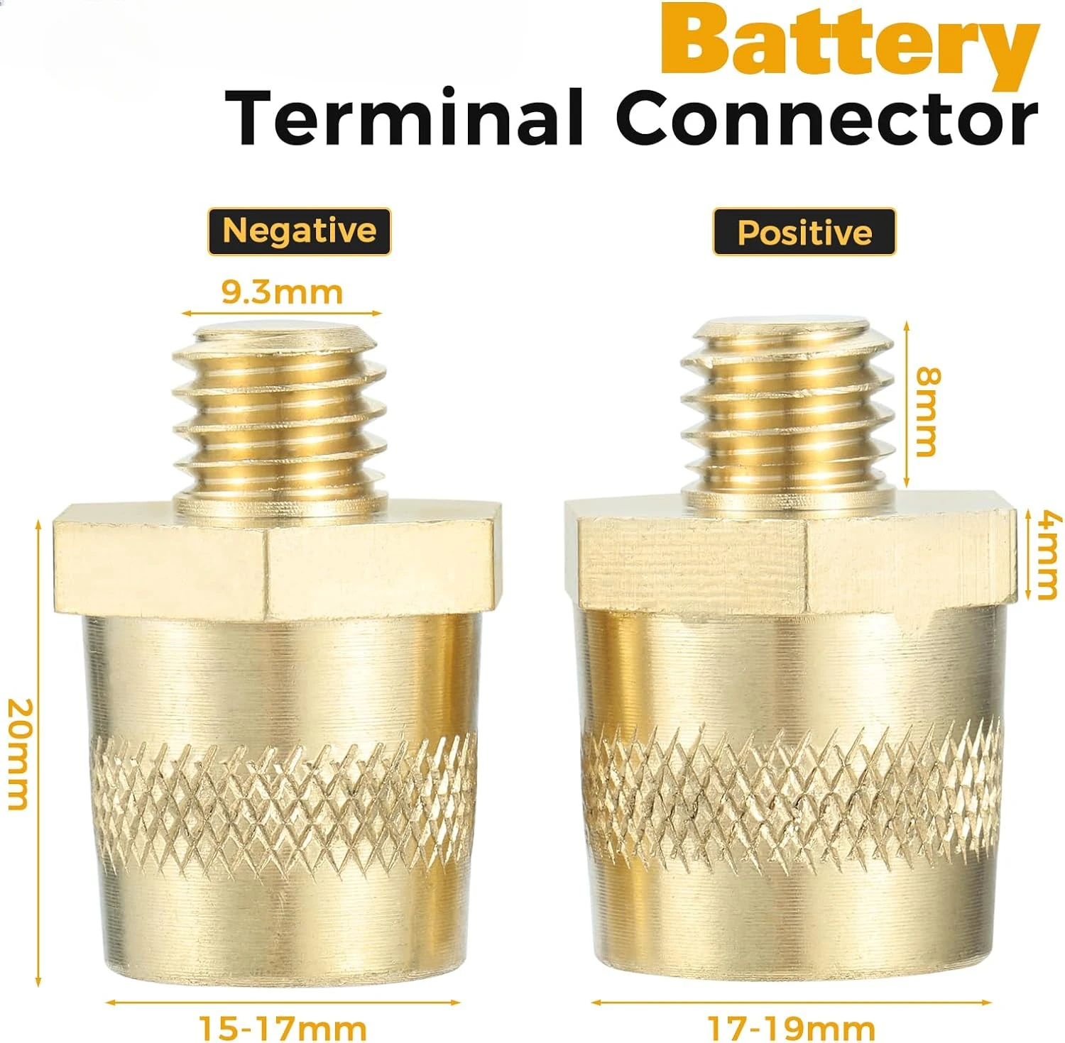 Conector de Terminal de batería de 3/8 "-16 rosca macho, poste lateral de latón, postes de carga, adaptador de batería estándar de 3/8", 2 uds.