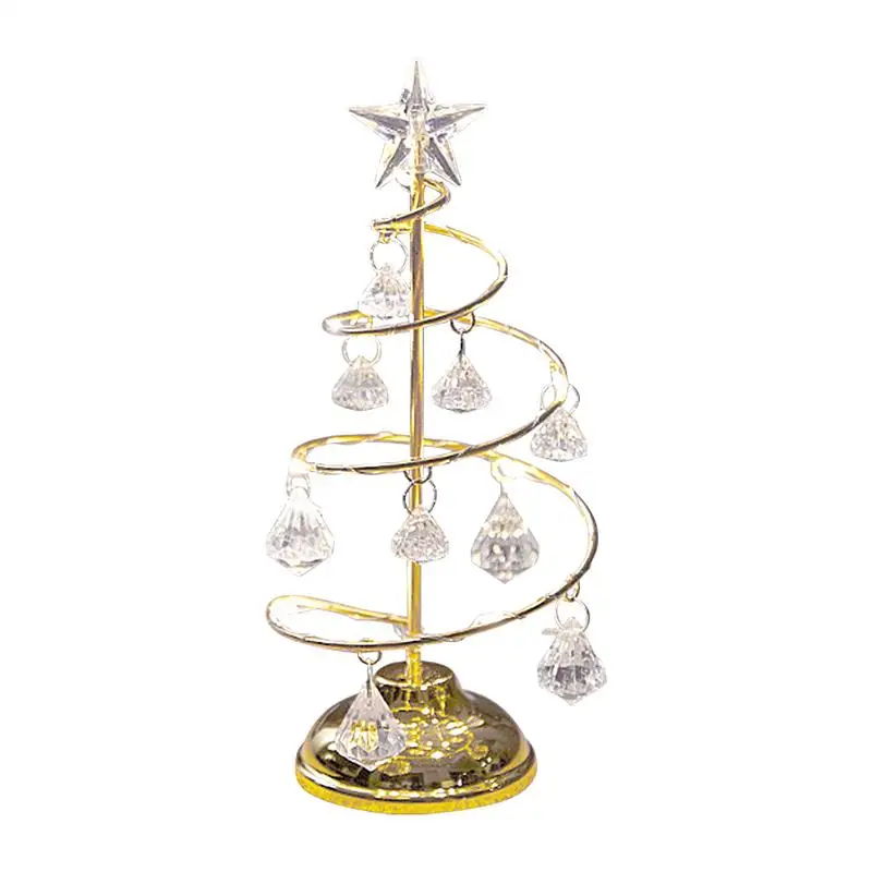 Christmas Tree Crystal Lamp Rotatable Glitter Battery Operated Tree Lamp Electroplating Iron Art Desk Ornament Lights For Kids