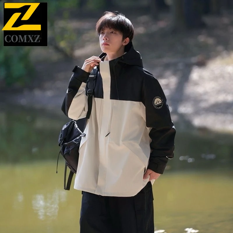 

COMXZ Men Women Single Layer Windproof Hiking Jacket with Hood Spring Autumn Outdoor Sport Raincoat Lightweight Trekking Coat
