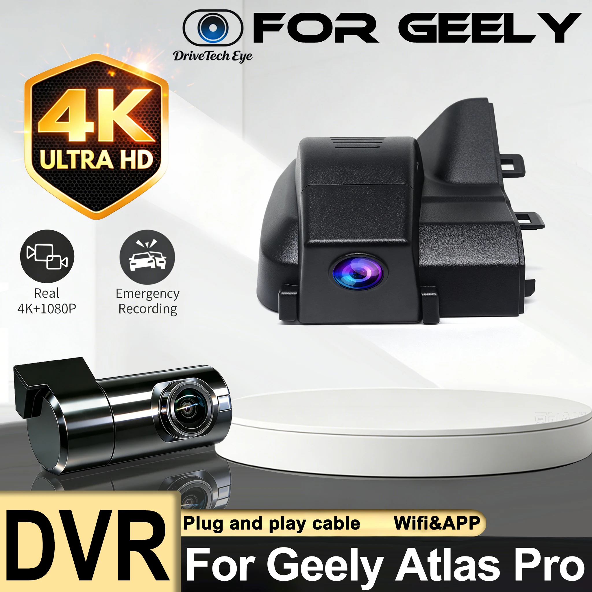 4K 2160P HD USB Powered Easy installation Wifi Car DVR Dash Cam for Geely Atlas PRO STAR ZONE 2020 2021 Control By Moblie APP