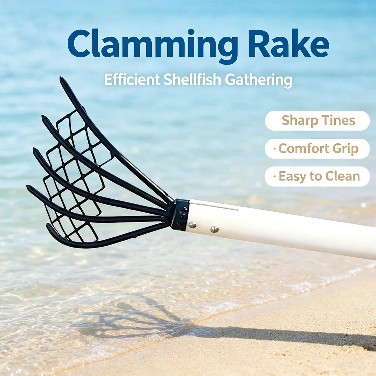 Beach Clam Rake With Net for  Harvesting Shellfish Digging Garden Accessories Gardening Supplies Vegetable Products Gadget Plant