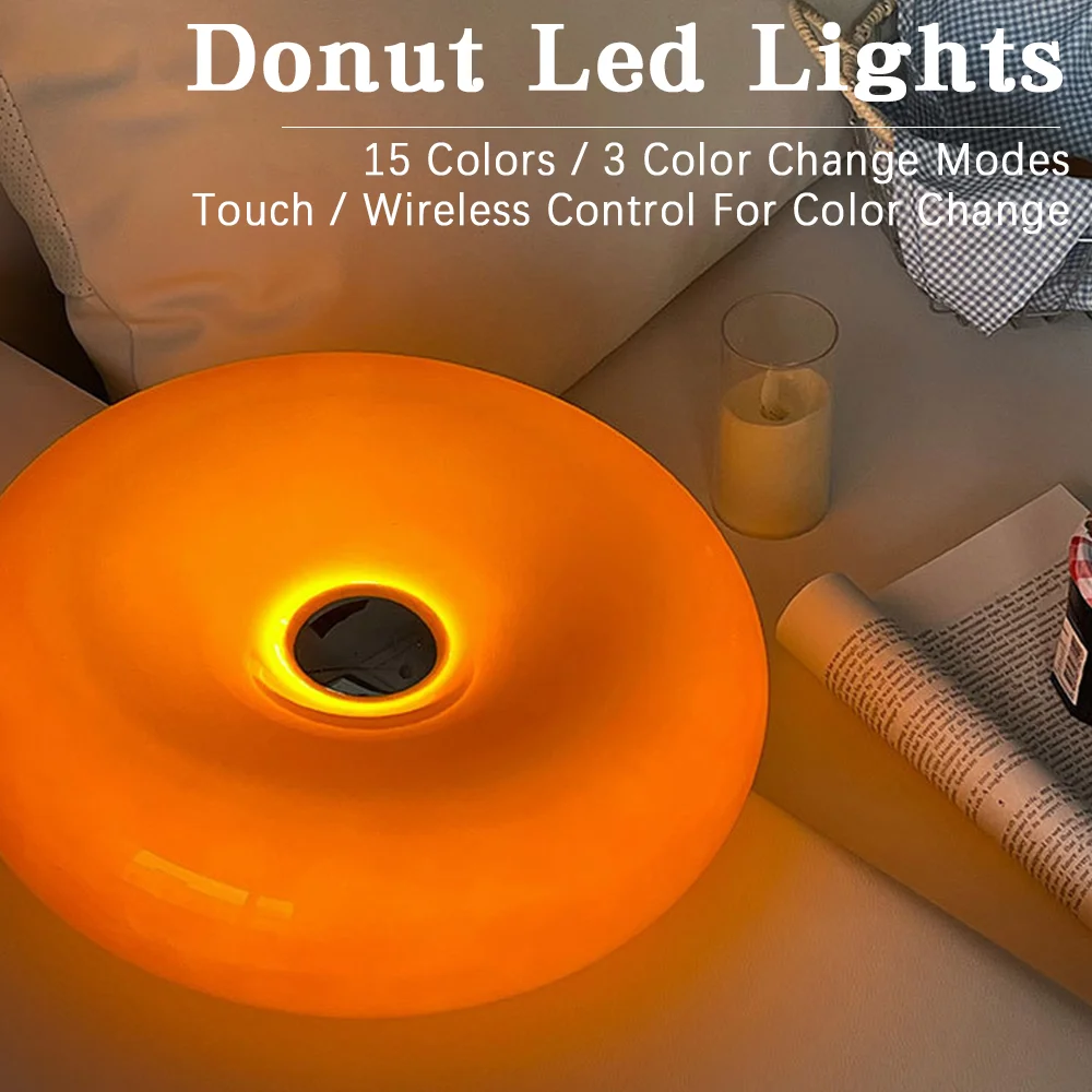 

Creative Donut LED Wall Light Orange Glass Desk Lamp Touch 3 Colors Home Decor 6 Models Plug Wall Lights Indoor 110V-220V