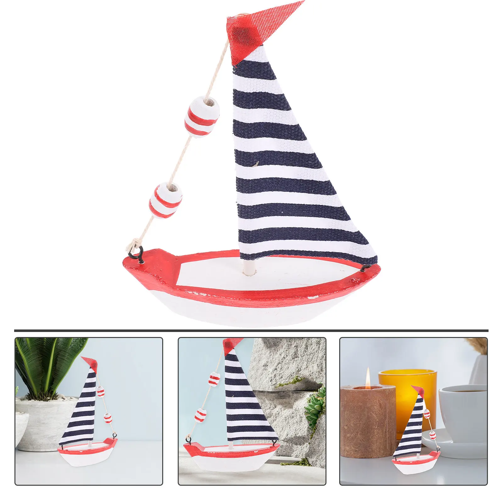

Mini Wooden Sailboat Ornament Mediterranean Sea Theme Realistic Sailing Ship Craft for Table Centerpiece Coffee House Study Room