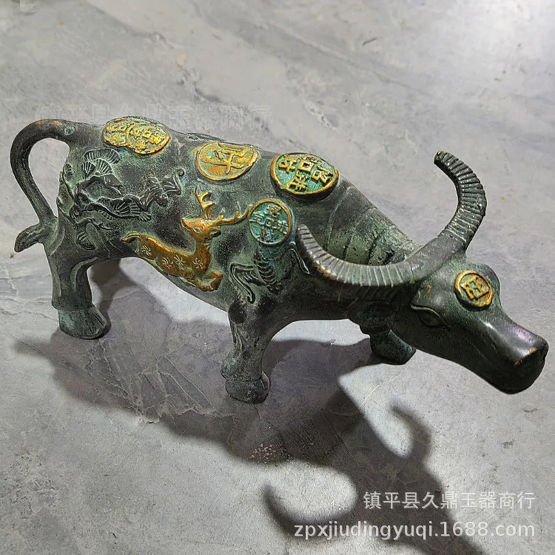 Gilt Bronze Ox Figurine, Brass Zodiac Ox Home and Office Decorative Ornament Craft