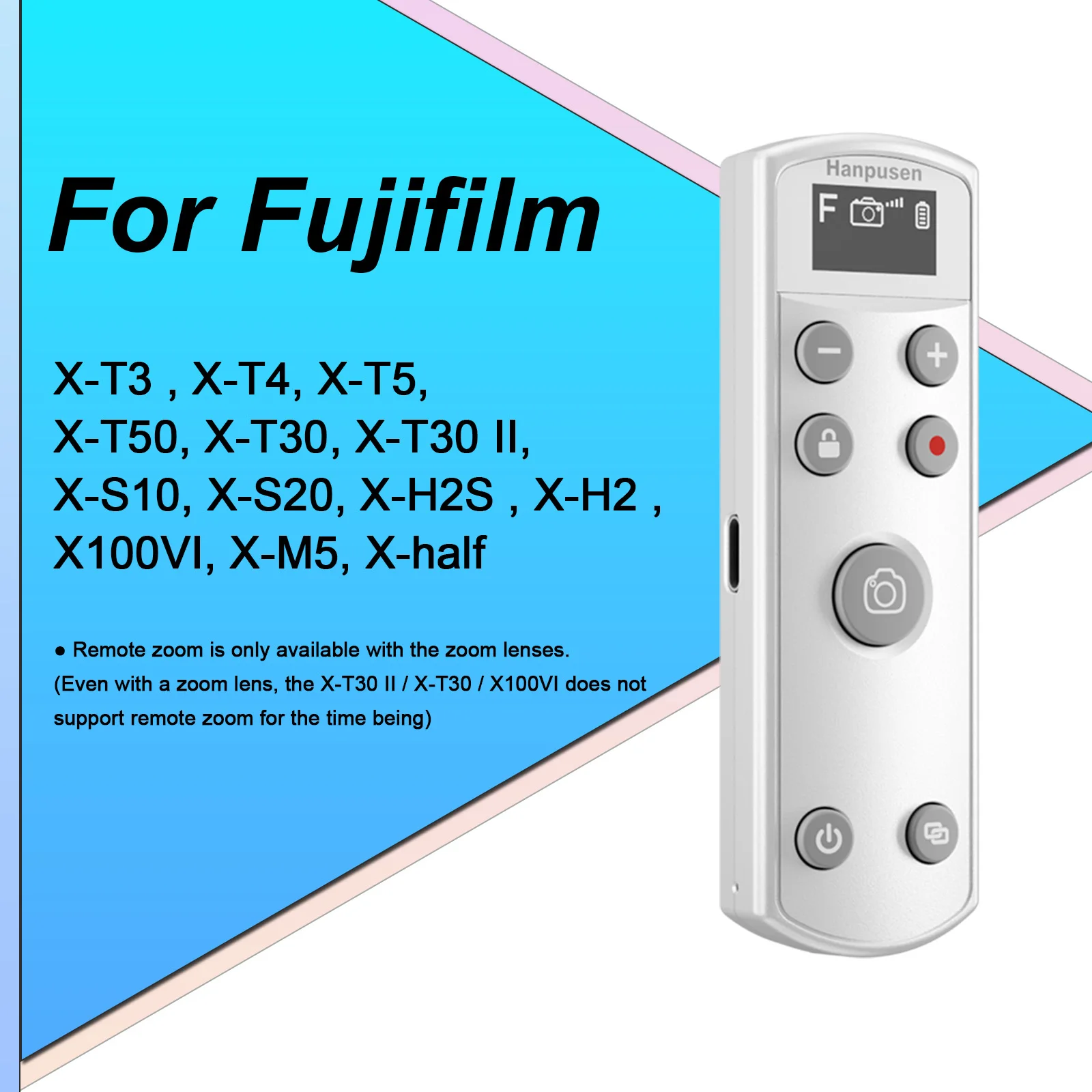 Hanpusen draadloze Bluetooth-afstandsbediening met OLED-display USB-C oplaadbaar voor Canon / Sony / Nikon / Fujifilm-camera's