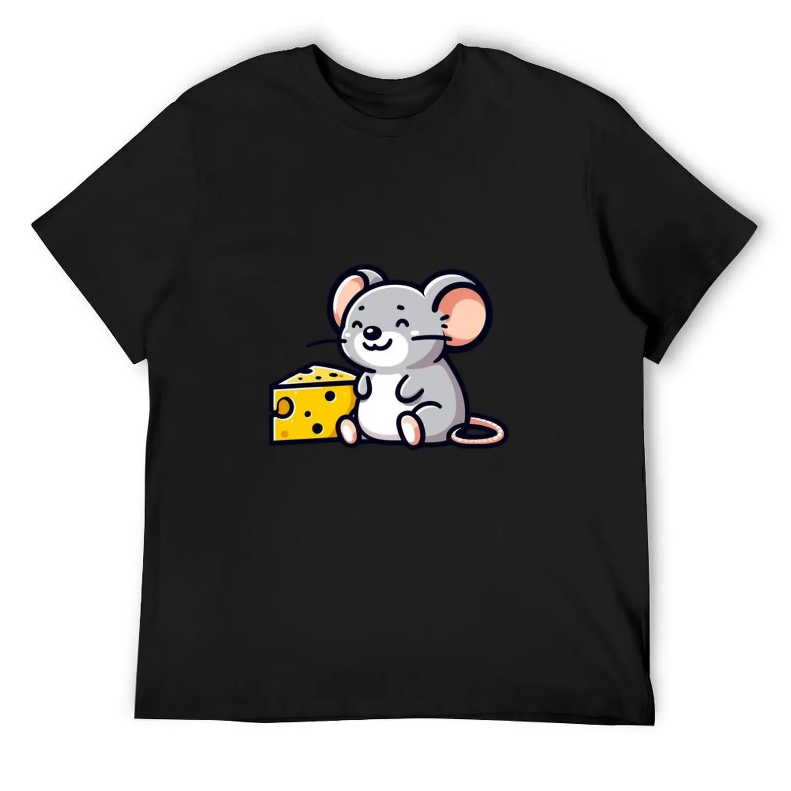 

Cheerful Cheese Lover Mouse - Adorable Mouse with Swiss Cheese T-Shirt shirts graphic tee man t shirt Men's cotton t-shirt