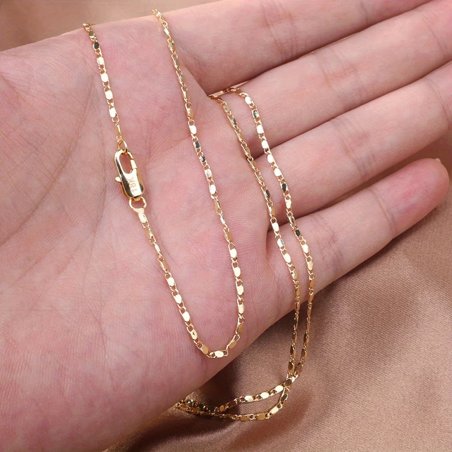 1pcs Italian 2MM Flat 18K Gold Plated Punk Necklace Chain Men's Women's DIY Link Chain Fashion Jewelry