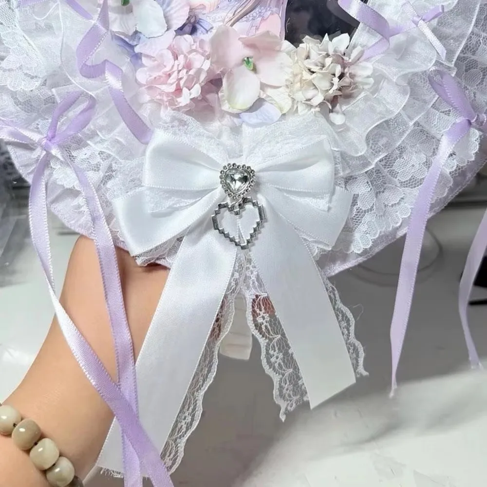 1/2PCS Ribbon Lace Bow DIY Ribbon Bowknot Kit Heart Diamond Clip Double Layer Bow Pendant Lolita Backpack Charm Lace Edge
