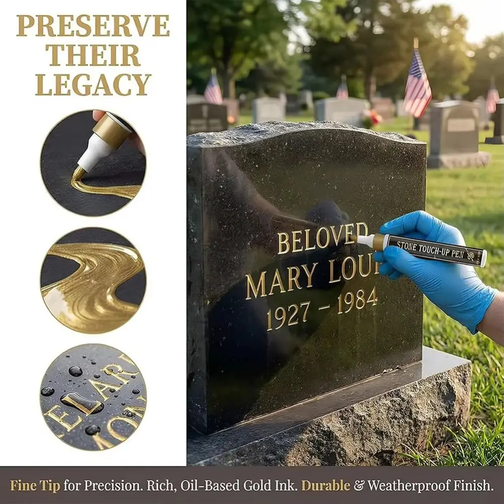 Gold Color Tombstone Touch Up Paint Pen Waterproof Oil-Based Tombstone Inscription Pen Weather Resistant Extra Large Capacity